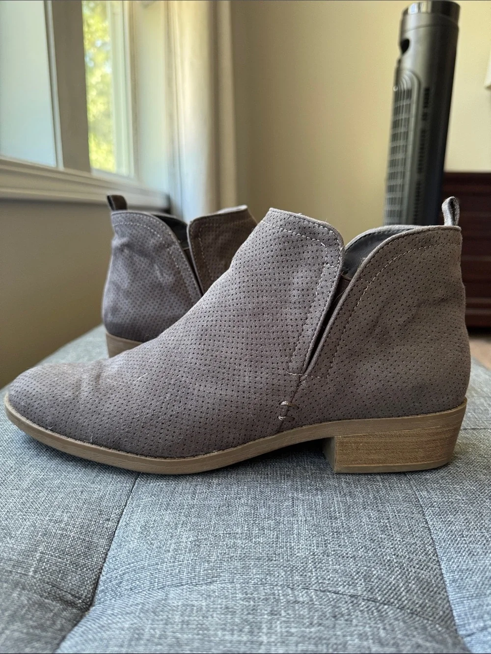 Universal Thread Gray Suede Perforated Ankle Booties